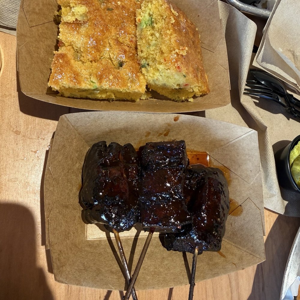 Pork lollipops, jalapeño cornbread