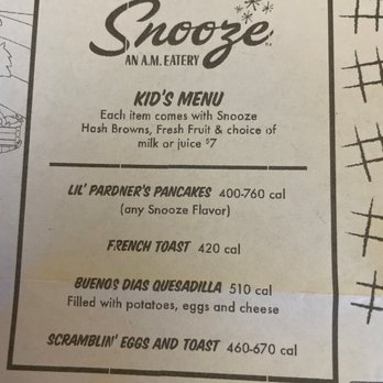 Snooze, an A.M. Eatery - Kids menu - Breakfast & Brunch Near Me - Phoenix, Arizona