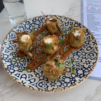 The 908 - Goat cheese artichoke flowers - New American Near Me - Long Beach, California