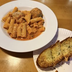 Rigatoni with Pink Sauce and meatballs