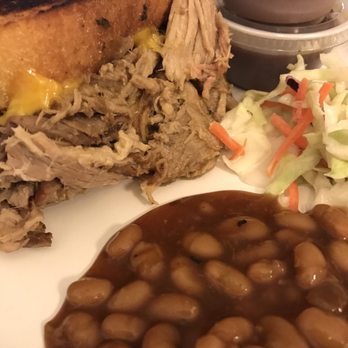 Reel Bbq - Pulled pork grilled cheese sandwich, baked beans, slaw - Barbeque Near Me - Palm Harbor, Florida
