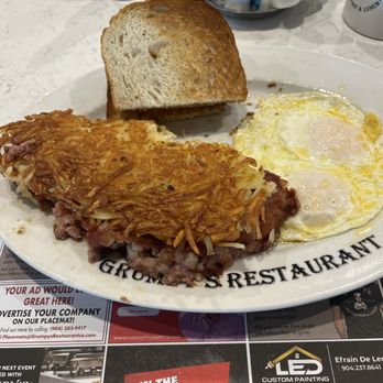 Grumpy's Restaurant - Cooked the way I ordered but upside down. Should be eggs, corned beef, then hash browns. - Breakfast & Brunch Near Me - Neptune Beach, Florida
