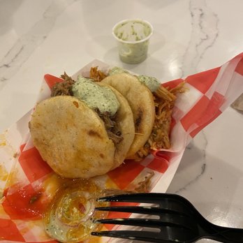 Arepa Zone - Mini Arepa Trio (ate one before taking photo, oops!) - Venezuelan Near Me - Washington, DC, District of Columbia Arepa Zone - Mini Arepa Trio (ate one before taking photo, oops!) - Venezuelan Near Me - Washington, DC, District of Columbia