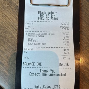 Black Walnut  - Fine dining prices, wanted to like/love, but everything was just okay. - New American Near Me - Oklahoma City, Oklahoma