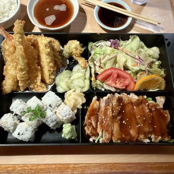 Ojiya - 3 Item Bento Box (Tempura, Chicken Teriyaki & California Roll). Comes with rice, salad (Miso dressing) and mini cucumber salad. (6/3/26) - Sushi Bars Near Me - Chino Hills, California Ojiya - 3 Item Bento Box (Tempura, Chicken Teriyaki & California Roll). Comes with rice, salad (Miso dressing) and mini cucumber salad. (6/3/26) - Sushi Bars Near Me - Chino Hills, California