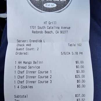 HT Grill - Early bites Receipt - New American Near Me - Redondo Beach, California HT Grill - Early bites Receipt - New American Near Me - Redondo Beach, California
