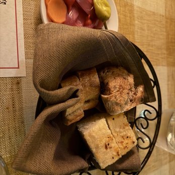 McPhee's Grill - Complementary bread basket with dill vegetables - Steakhouses Near Me - Templeton, California