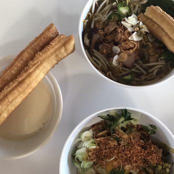 Maketto - Soy milk and Chinese doughnut on left, pork noodle soup top right, spicy beef bowl bottom right. - Cafes Near Me - Washington, DC, District of Columbia Maketto - Soy milk and Chinese doughnut on left, pork noodle soup top right, spicy beef bowl bottom right. - Cafes Near Me - Washington, DC, District of Columbia