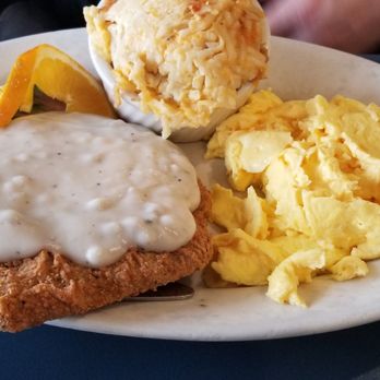Mama K's Diner - Country Fried Steak with their potato casserole, not a fan of casserole - Diners Near Me - Visalia, California Mama K's Diner - Country Fried Steak with their potato casserole, not a fan of casserole - Diners Near Me - Visalia, California