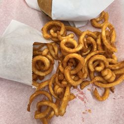 Curly fries and burger