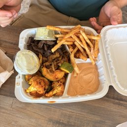 Combo Plate - Ribeye Steak Shawarma, Chicken Shawarma, Regular Fries, Chipotle Hummus Combo Plate - Ribeye Steak Shawarma, Chicken Shawarma, Regular Fries, Chipotle Hummus