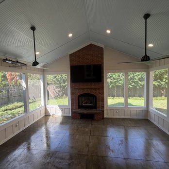 Santiago Construction & Remodeling - Full screen in porch added with fireplace - Roofing Near Me Santiago Construction & Remodeling - Full screen in porch added with fireplace - Roofing Near Me