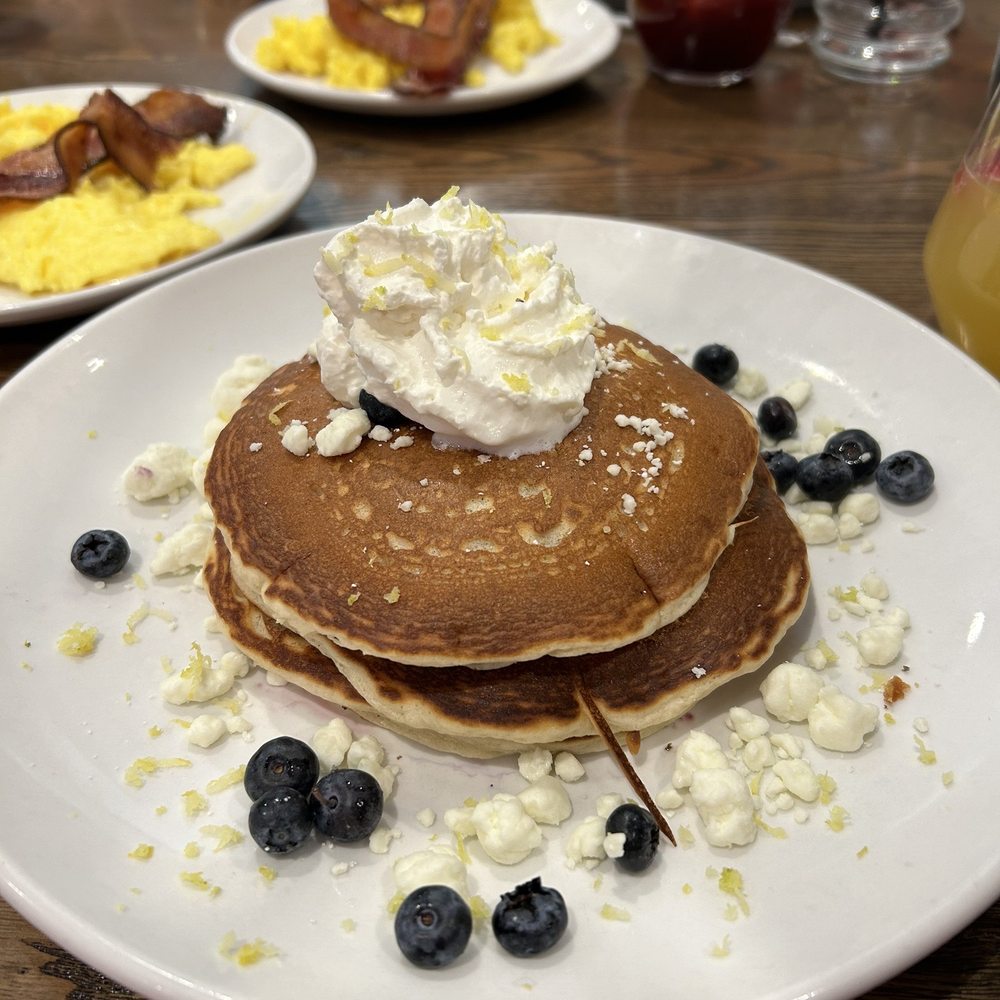 Another Broken Egg Cafe - Lemon Blueberry Goat Cheese Pancakes - American Near Me - Williamsburg, Virginia Another Broken Egg Cafe - Lemon Blueberry Goat Cheese Pancakes - American Near Me - Williamsburg, Virginia