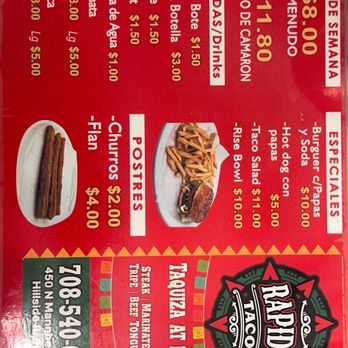 Rapido Taco - Menu side 1 - Mexican Near Me - Hillside, Illinois Rapido Taco - Menu side 1 - Mexican Near Me - Hillside, Illinois