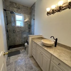 Amazon Stone - 2nd bath counter tops from Amazon stone!  Taj Mahal!