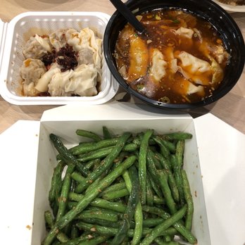 Early Bird Cafe - 8 Pieces Wonton In Hot Sauce, Garlic Green Bean & Dumplings in Hot & Sour Soup - Dim Sum Near Me - Kirkland, Washington