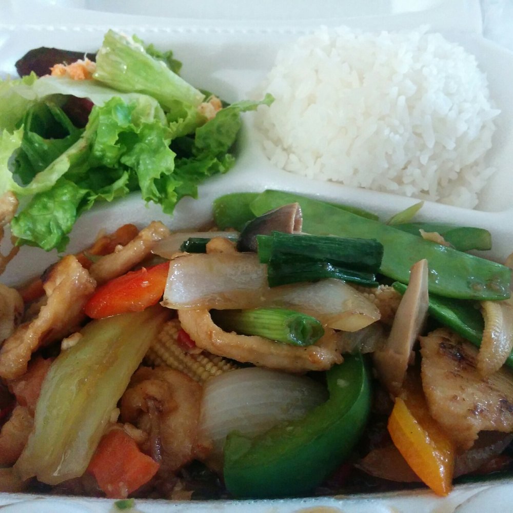 Bangkok Thai Cuisine - Lunch special. Pad Ginger chicken w/ ginger sauce and Jasmine rice. Thai salad on side. (Requested light spicy) $7.95 - Thai Near Me - Chicago, Illinois Bangkok Thai Cuisine - Lunch special. Pad Ginger chicken w/ ginger sauce and Jasmine rice. Thai salad on side. (Requested light spicy) $7.95 - Thai Near Me - Chicago, Illinois