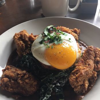 Root Down - Fried chicken and biscuits With a red chili mushroom gravy - New American Near Me - Denver, Colorado