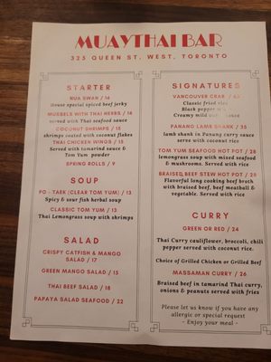 Menu photo 3 Muay Thai Restaurant and Bar Toronto, ON