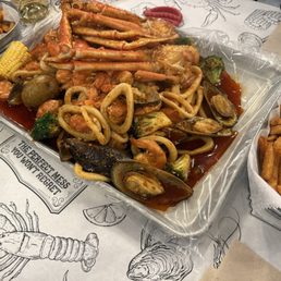 Mussels, calamari, shrimp, crab legs Mussels, calamari, shrimp, crab legs