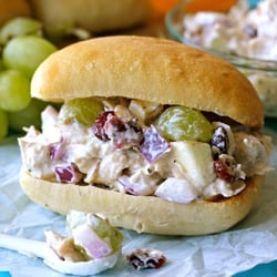 The Cocktail Bar - Chicken salad sandwich w/cranberries, pecans, and lettuce on french bread.