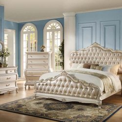 Furniture Bazaar LI  - Pearl white finish, granite top on night stands and dresser