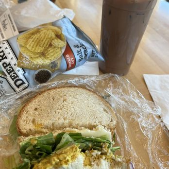 Wild Oats Bakery & Cafe - My Curry Chicken Salad Sandwich...YUM!  Also got Salt and Pepper Chips, and an Iced Coconut Mocha Coffee. - Bakeries Near Me - Brunswick, Maine