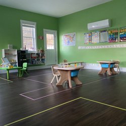Inspirational Family Child Care - This is the classroom. Each child has own table and chair. There is 42 square feet per child to practice physical distancing.
