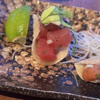 NOBU - Half eaten tuna and salmon tacos. - Japanese Near Me - Lanai City, Hawaii NOBU - Half eaten tuna and salmon tacos. - Japanese Near Me - Lanai City, Hawaii