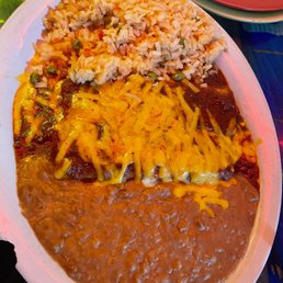 Cheese enchiladas with a sweet red sauce. Cheese enchiladas with a sweet red sauce.
