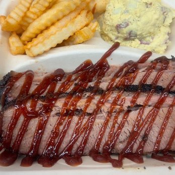 Jonah Bees BBQ - Two meat plate double brisket. Potato salad and fries - Food Trucks Near Me - Rialto , California