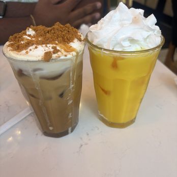 Dear Dad’s - Left: Biscoff Latte Right: Pina Colada Refresca - Mexican Near Me - Greensboro, North Carolina Dear Dad’s - Left: Biscoff Latte Right: Pina Colada Refresca - Mexican Near Me - Greensboro, North Carolina