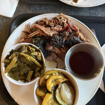 Southern Twist - Beef Brisket with collard greens and squash and onions. - Southern Near Me - Barstow, California