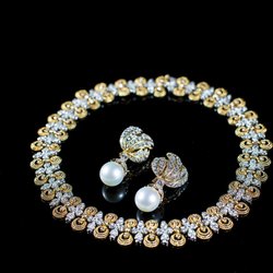 Michele's Estate Jewelry and Silver - !8k diamond necklace and earrings with south sea pearls