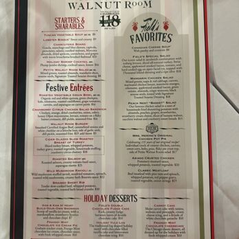 The Marshall Field's Walnut Room - Menu - American Near Me - Chicago, Illinois The Marshall Field's Walnut Room - Menu - American Near Me - Chicago, Illinois