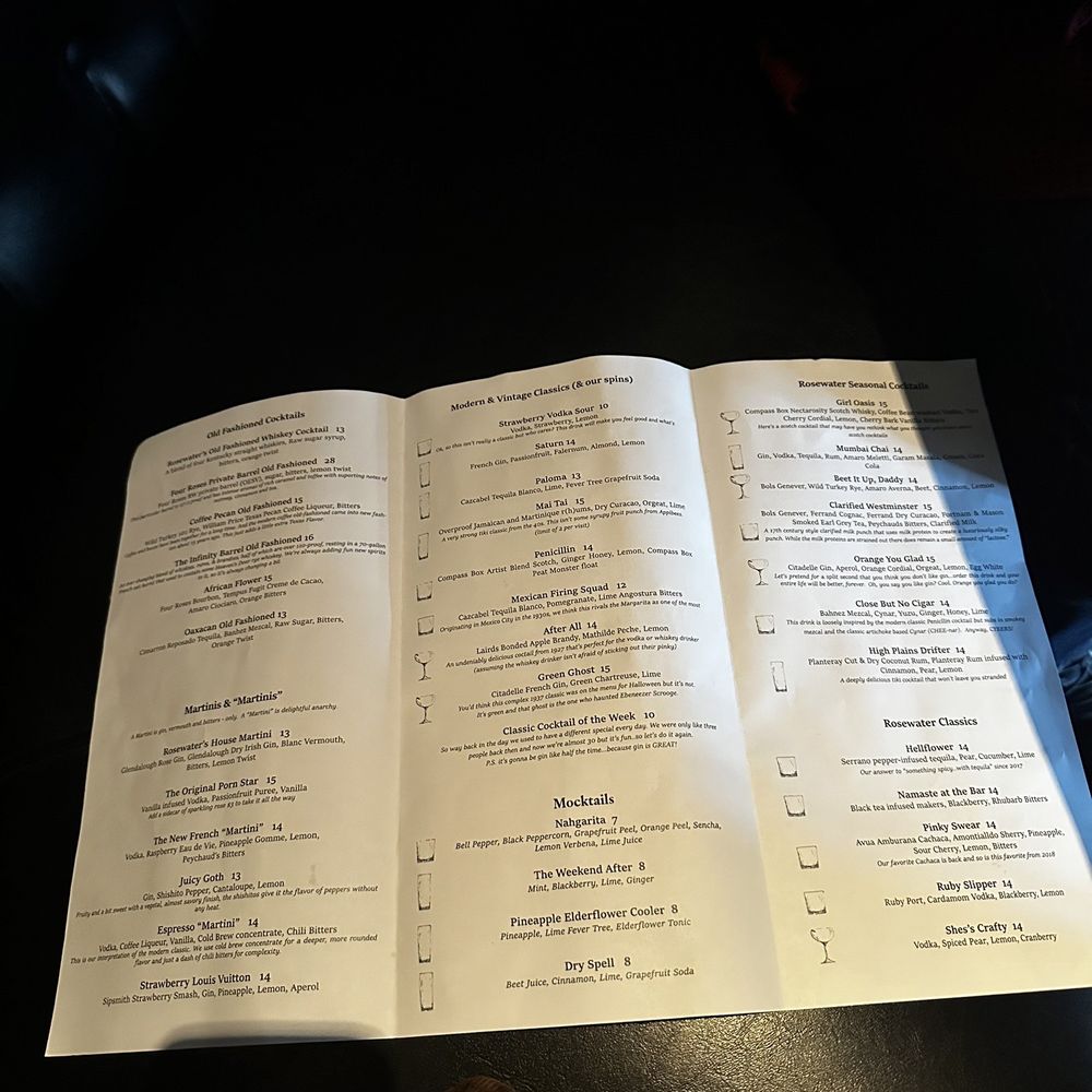 Rosewater - Drink menu - Cocktail Bars Near Me - Houston, Texas Rosewater - Drink menu - Cocktail Bars Near Me - Houston, Texas