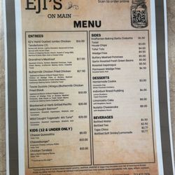 Eji’s on Main - Back of the menu