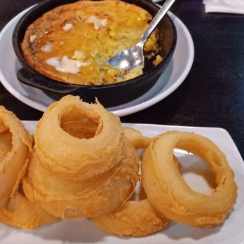 Dee Jay's BBQ Ribs & Grille - Collier - Onion rings (called loaf on menu) and spoon cornbread - Barbeque Near Me - Bridgeville, Pennsylvania
