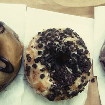 Mighty-O Donuts - Chocolate Peanut Butter, Cookies and Creme, Grasshopper - Donuts Near Me - Seattle, Washington