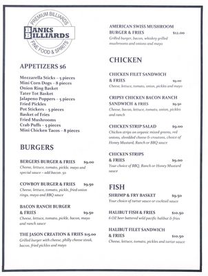 Menu photo 1 Banks Billiards Banks, OR Menu photo 1 Banks Billiards Banks, OR