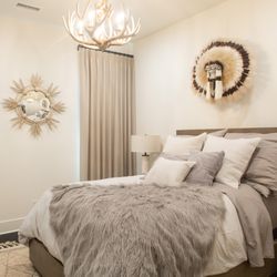 7 Sisters Interiors - Modern cozy bedroom with native accents Rancho Santa Fe CA Interior Designer