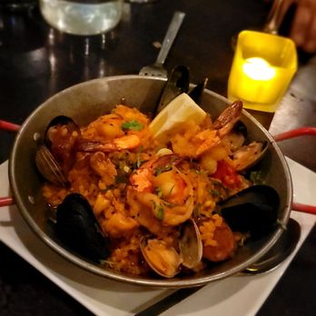 Havana - PAELLA  Shrimp, Clams, Mussels, Chicken & Chorizo Simmered in Saffron Stock with Spanish Rice & Peas - Cuban Near Me - Walnut Creek, California
