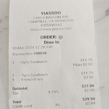 Yiassoo - 3% credit card extra charge - Greek Near Me - Campbell, California Yiassoo - 3% credit card extra charge - Greek Near Me - Campbell, California