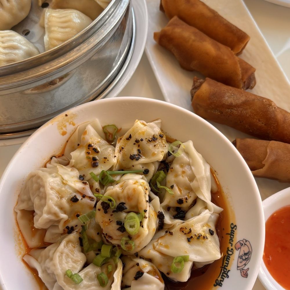 Super Dumpling - Beef Steamed Dumplings 牛肉大葱蒸饺 Spicy Chicken Wontons 红油鸡肉抄手 Crispy Vegetable Spring Rolls 炸春卷 - Noodles Near Me - Orange, California Super Dumpling - Beef Steamed Dumplings 牛肉大葱蒸饺 Spicy Chicken Wontons 红油鸡肉抄手 Crispy Vegetable Spring Rolls 炸春卷 - Noodles Near Me - Orange, California