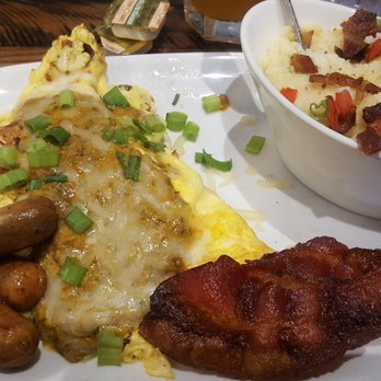 Another Broken Egg Cafe - Apple Maple Chicken Sausage, bacon, Bacquezo Omelette, City Grits - Breakfast & Brunch Near Me - Auburn, Alabama Another Broken Egg Cafe - Apple Maple Chicken Sausage, bacon, Bacquezo Omelette, City Grits - Breakfast & Brunch Near Me - Auburn, Alabama