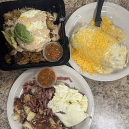 "Smothered" Breakfast Burrito, Home Style Corned Beef Hash, Birria Hash "Smothered" Breakfast Burrito, Home Style Corned Beef Hash, Birria Hash
