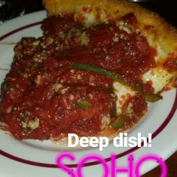 Emmett's - Deep dish slice with pepperoni and green peppers. - American Near Me - New York, New York Emmett's - Deep dish slice with pepperoni and green peppers. - American Near Me - New York, New York