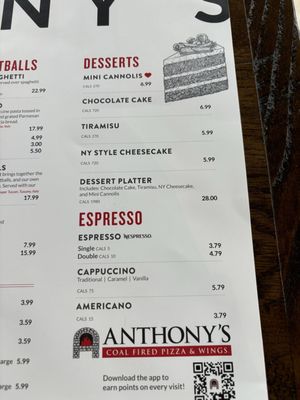 Menu photo 2 Anthony's Coal Fired Pizza & Wings Commack, NY