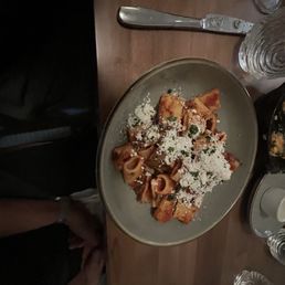 Spicy Salsiccia - local sausage ragu, San Marzano tomato, fennel, pecorino, preheated pasta - perfect balance of flavor and spice!