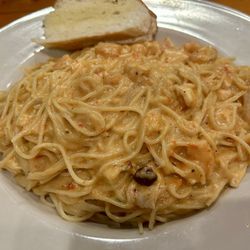 Olive Branch Cafe - Yummy PASTA WITH SEAFOOD SAUCE with chicken added and angel hair pasta!